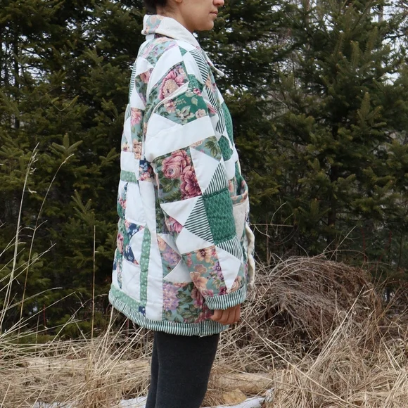Upcycled Quilt Coat Vintage Handmade Blanket Patchwork Jacket M L XL - Picture 4 of 9